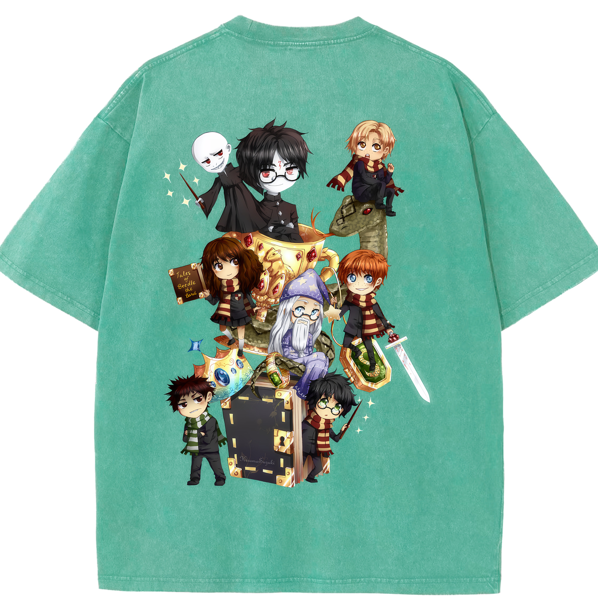 （画像用） Harry Potter ハリー・ポッターシリーズ 綿100% ヴィンテージ風 半袖Tシャツ（背面プリント）